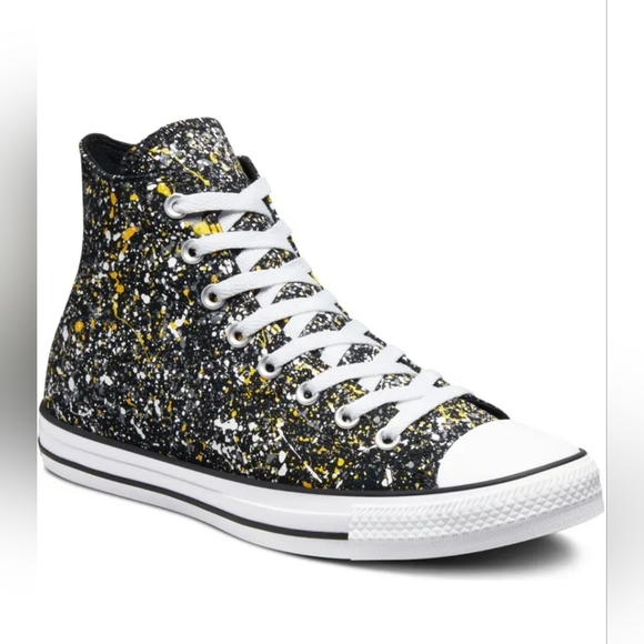 New Converse CT All Star Hi M 8 W 10 Paint Splatter Yellow/Black/White A00468F - Picture 1 of 8